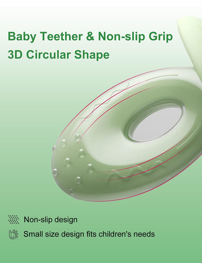 BOVELLA Baby Toothbrush & Teether – Ultra Soft Silicone (Green)