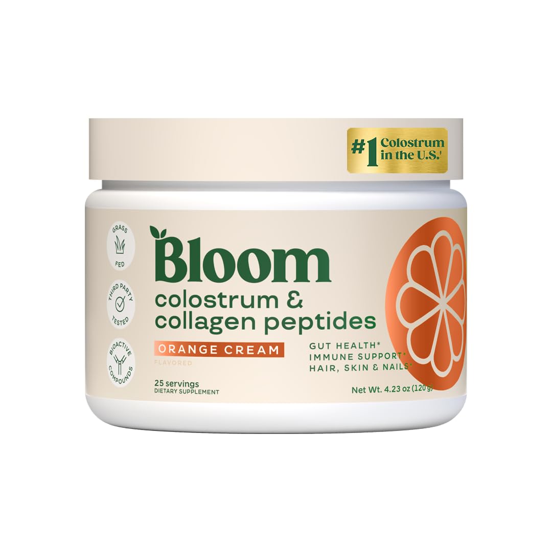 Bloom Nutrition Bovine Colostrum Powder – Gut Health & Immune Support, Orange Cream, Gluten Free & Sugar Free, 25 Servings