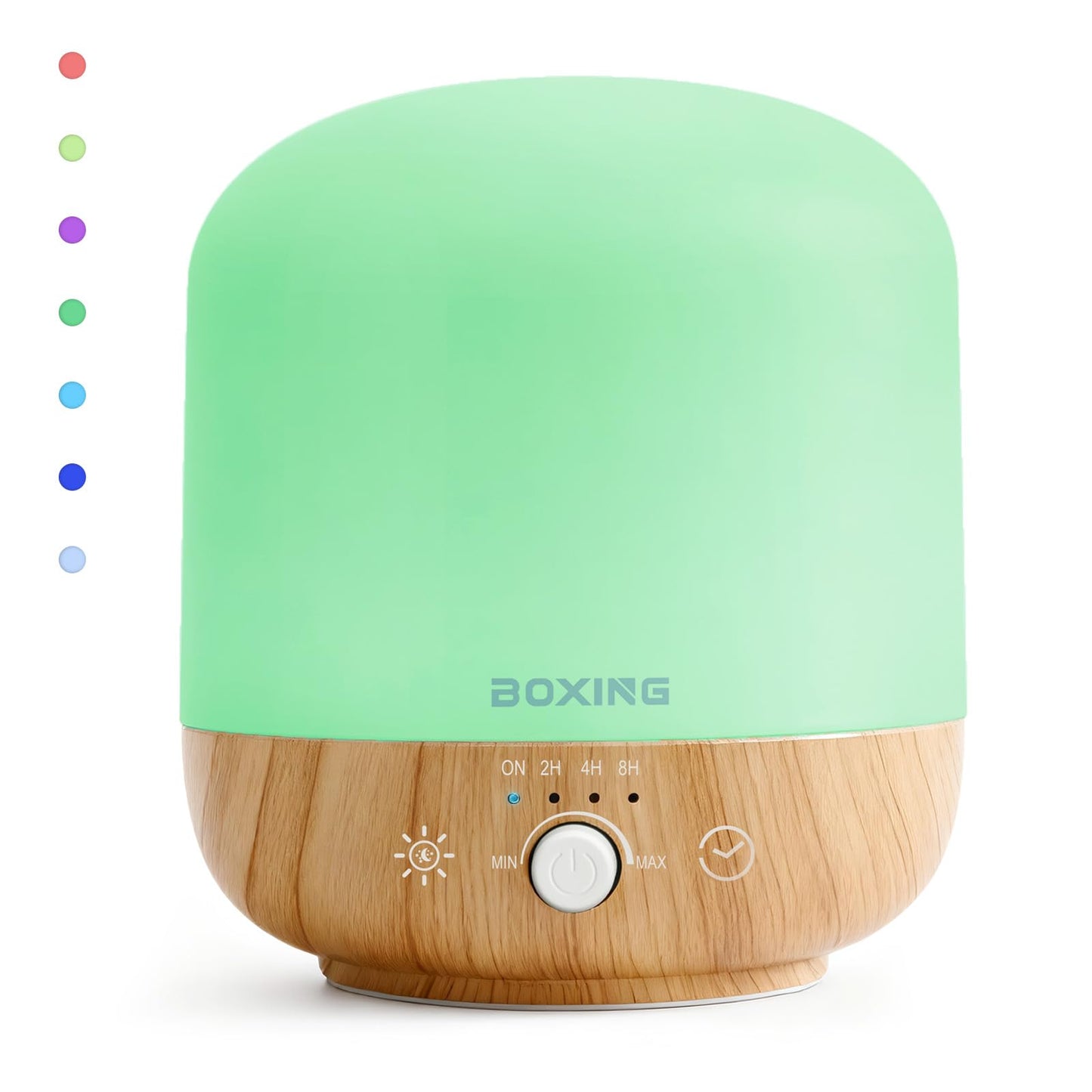 BOXING 300ML Essential Oil Diffuser | White & Wood Finish | 7-Color Night Light | Stepless Knob, Timer
