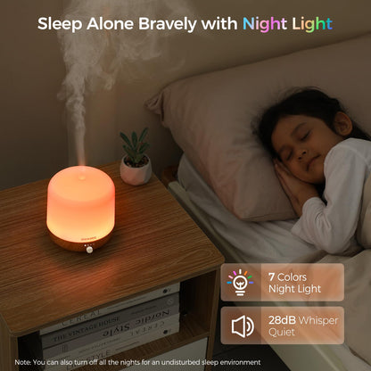 BOXING 300ML Essential Oil Diffuser | White & Wood Finish | 7-Color Night Light | Stepless Knob, Timer