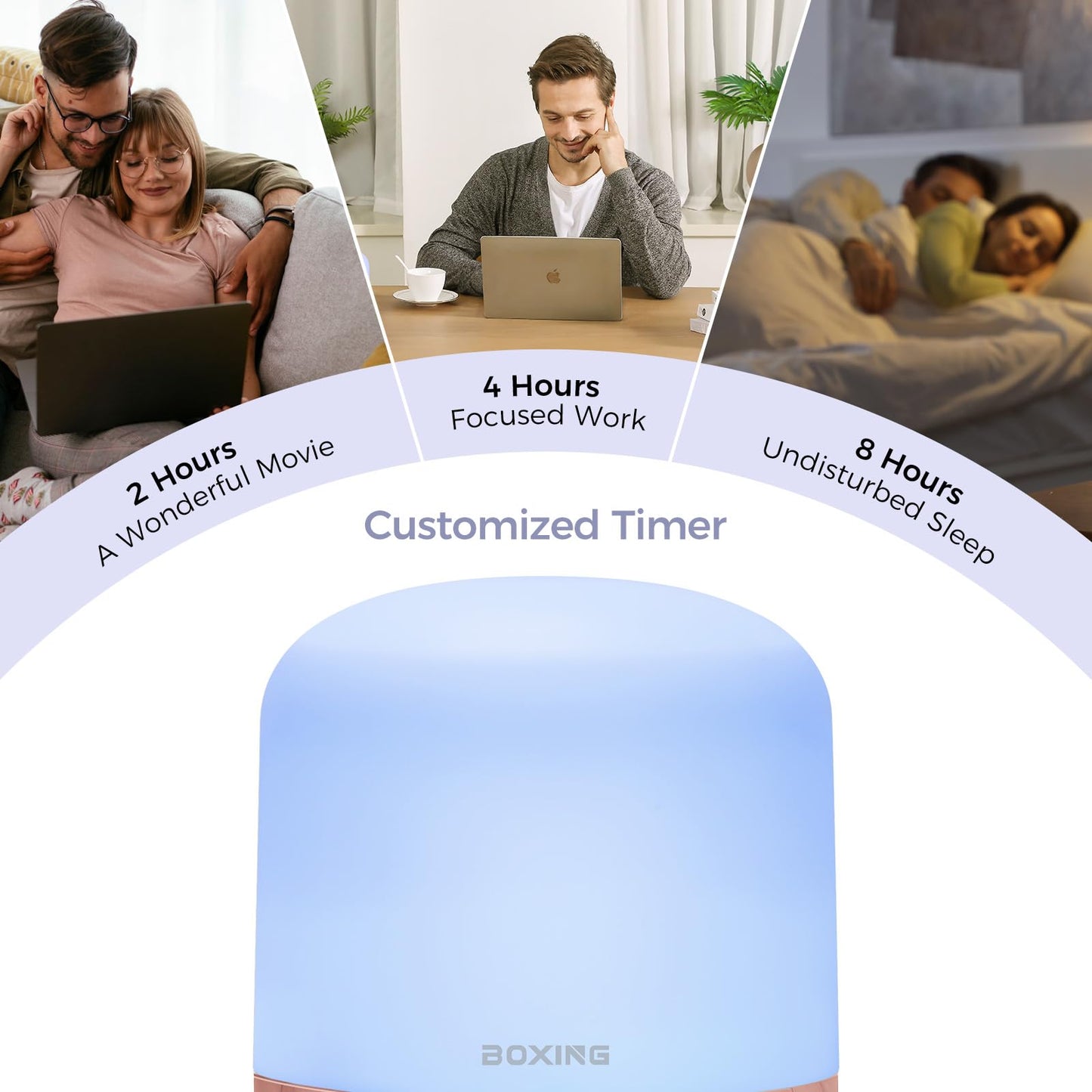 BOXING 300ML Essential Oil Diffuser | White & Wood Finish | 7-Color Night Light | Stepless Knob, Timer