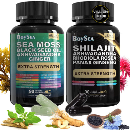 Boysea Shilajit & Sea Moss Bundle - 90 Count - All-in-1 Supplements