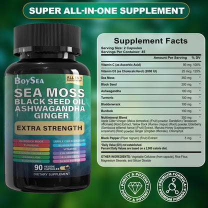 Boysea Shilajit & Sea Moss Bundle - 90 Count - All-in-1 Supplements