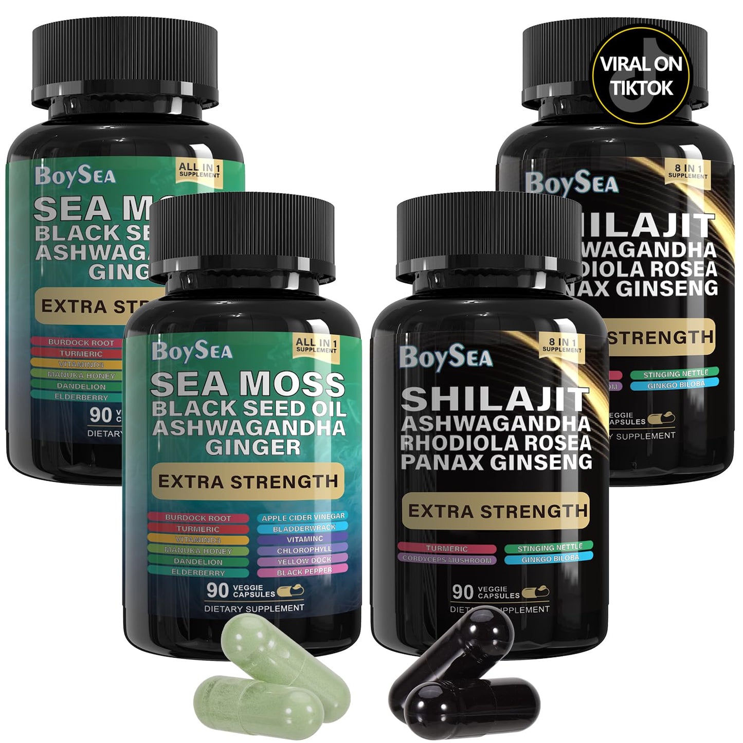Boysea Shilajit & Sea Moss Bundle - 90 Count - All-in-One Capsules