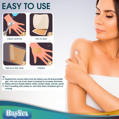 Boysea Professional Silicone Scar Sheets Roll 1.6x150 in | Reusable Scar Tape for Keloid, C-Section, Surgery, Burn & Acne