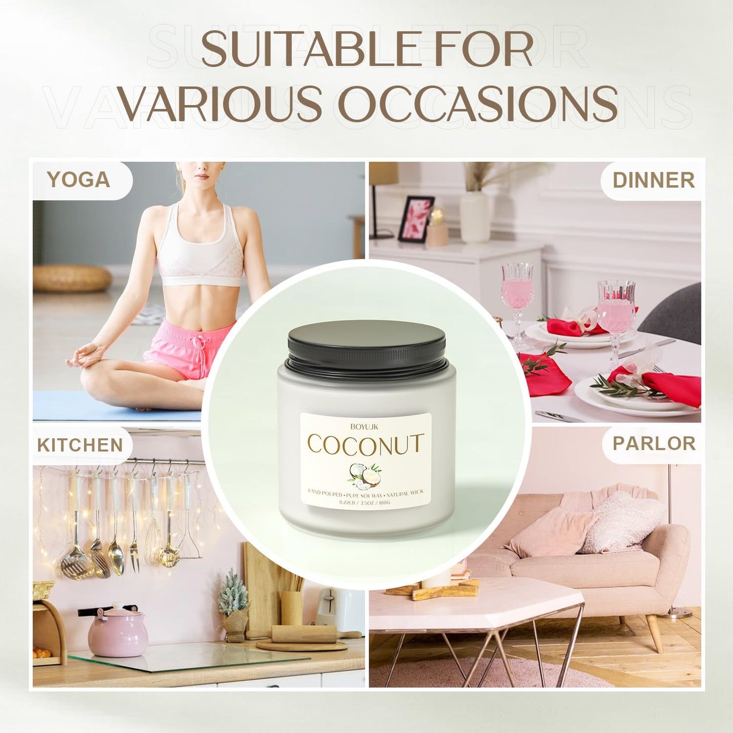 Scented Candles | BOYUJK Coconut Candles for Home Scent, Stress Relief & Sleep