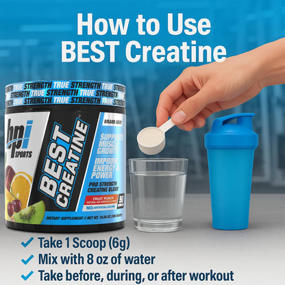 BPI Sports Best Creatine – Creatine Monohydrate Powder with Himalayan Salt (Fruit Punch) | 50 Servings
