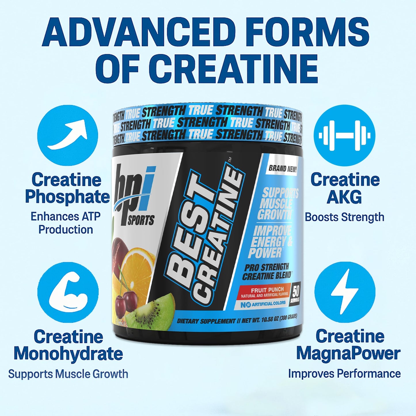 BPI Sports Best Creatine – Creatine Monohydrate Powder with Himalayan Salt (Fruit Punch) | 50 Servings