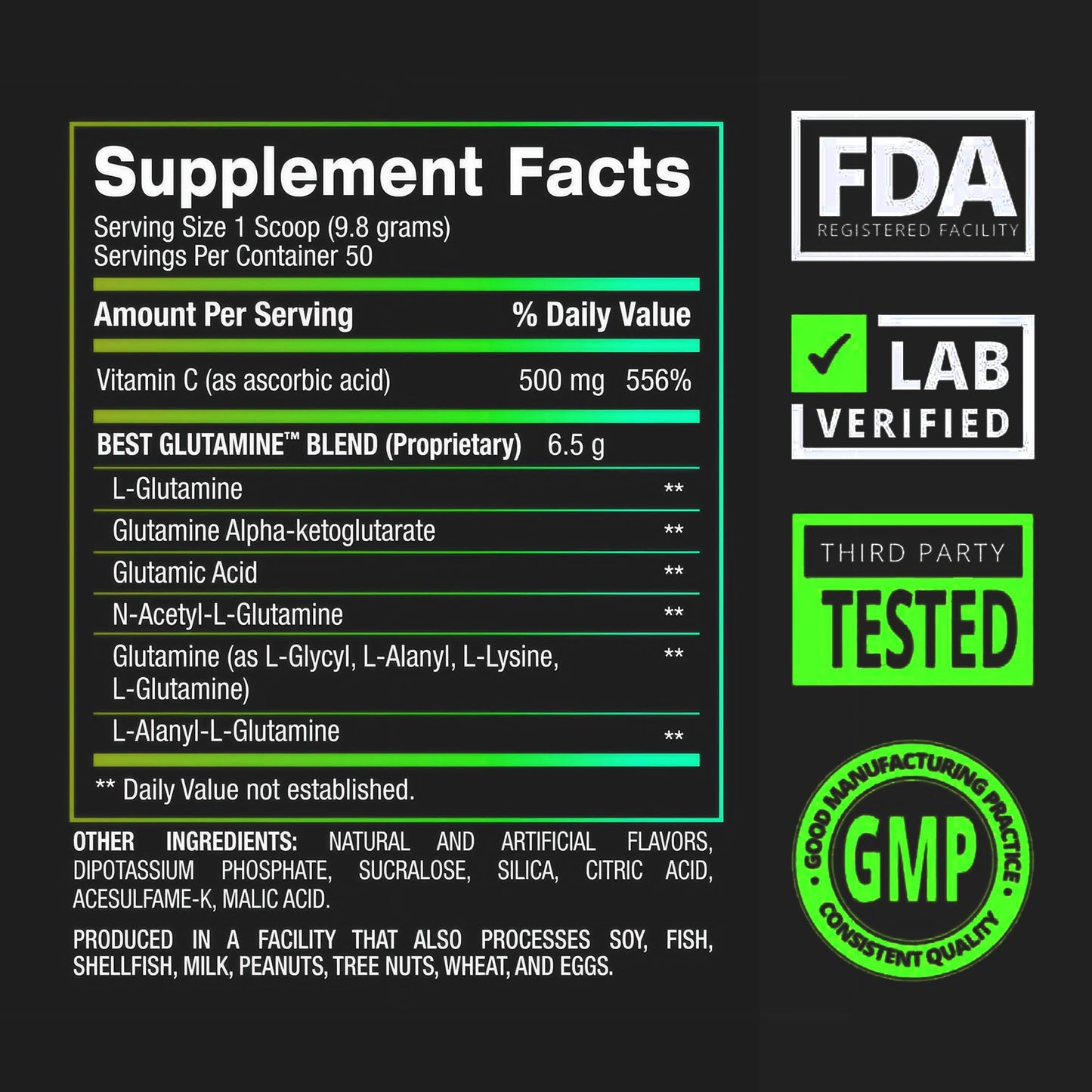BPI Sports Best Glutamine Supplement | Lime Sherbet – 50 Servings, 6 Glutamine Forms + Vitamin C