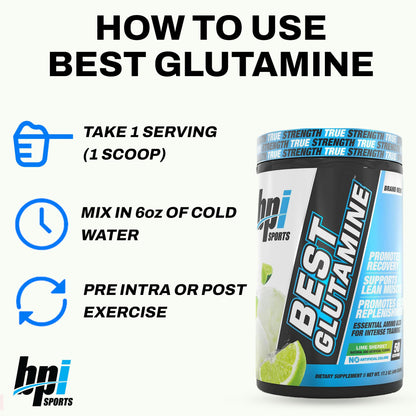 BPI Sports Best Glutamine Supplement | Lime Sherbet – 50 Servings, 6 Glutamine Forms + Vitamin C