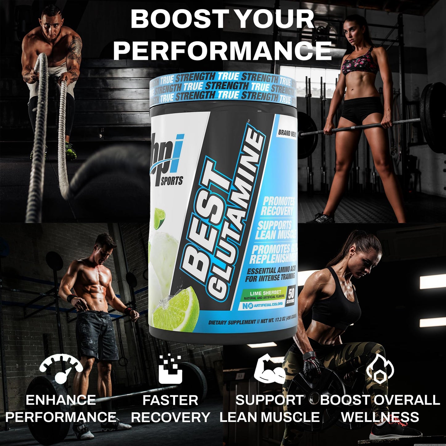 BPI Sports Best Glutamine Supplement | Lime Sherbet – 50 Servings, 6 Glutamine Forms + Vitamin C
