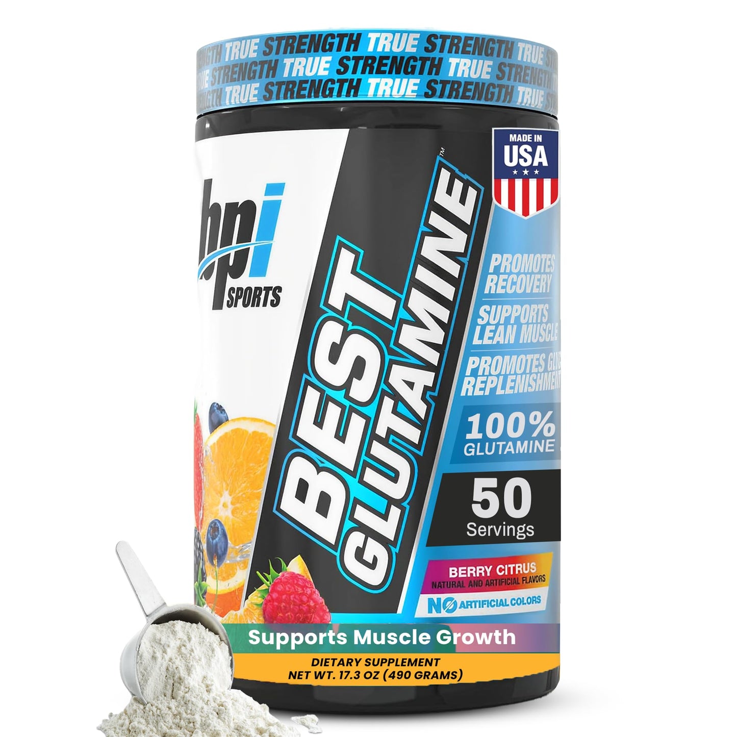 BPI Sports Best Glutamine Supplement - L-Glutamine Powder for Gut Health, Muscle Recovery & Immune Support | 50 Servings Berry Citrus