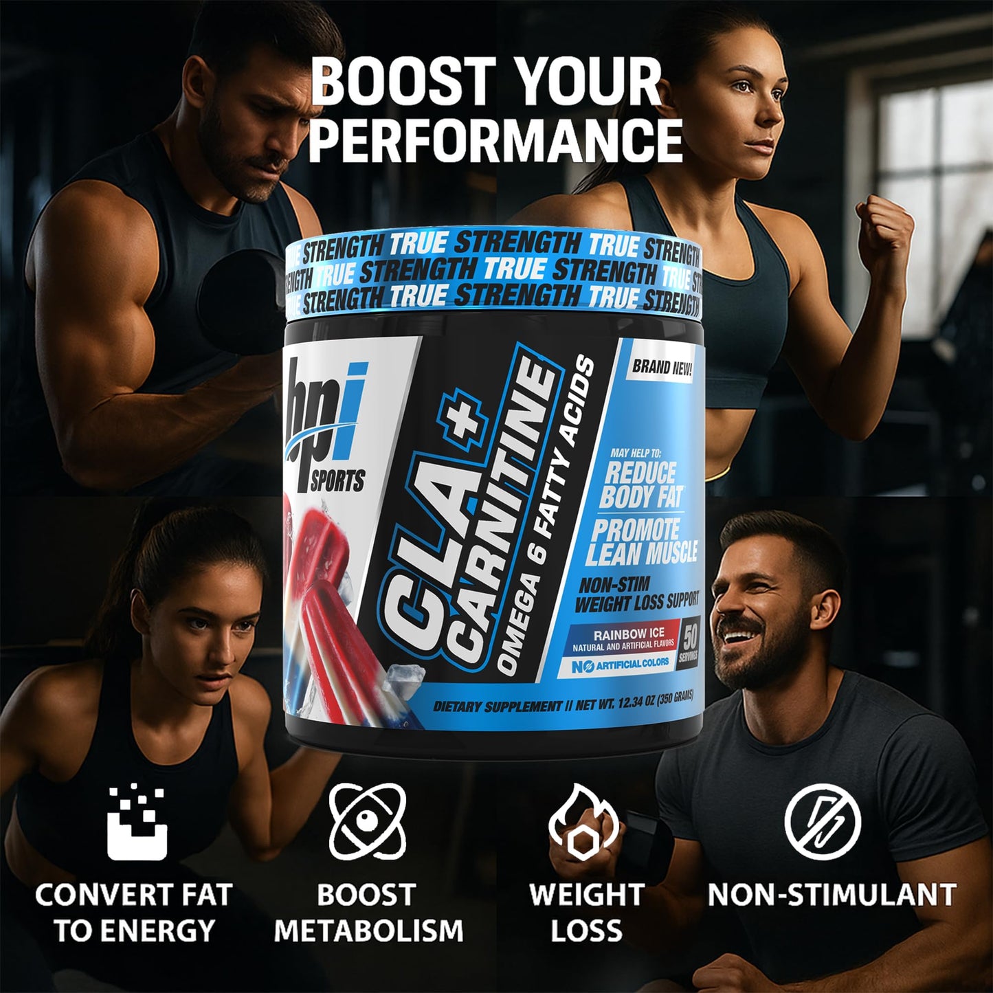 BPI Sports CLA+Carnitine – Caffeine-Free, Non-Stimulant Weight Loss & Metabolism (Rainbow Ice)