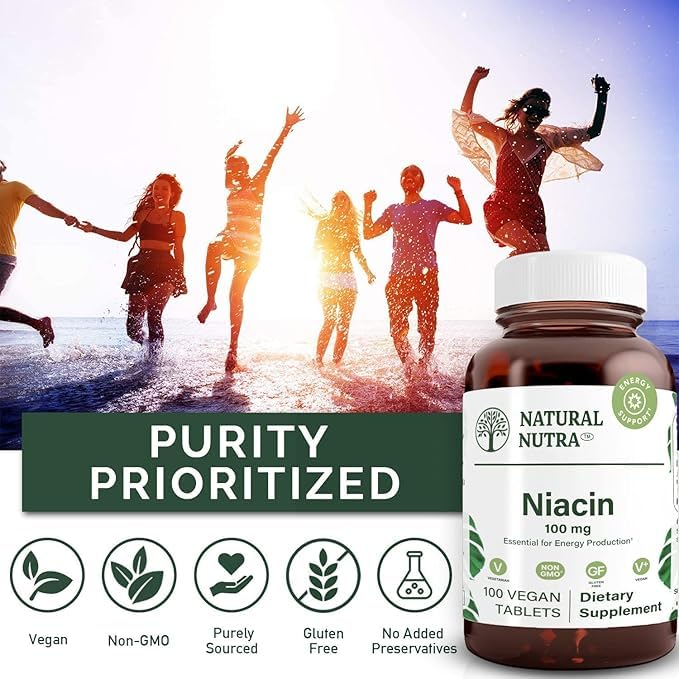 Natural Nutra Niacin Supplement 100 mg – Energy, Digestion, Skin Health | Non-GMO, Gluten-Free | 100 Tablets