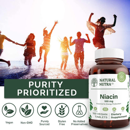 Natural Nutra Niacin 100 mg - Energy, Skin & Digestion | Non-GMO, Gluten-Free, 200 Tablets (Pack of 2)