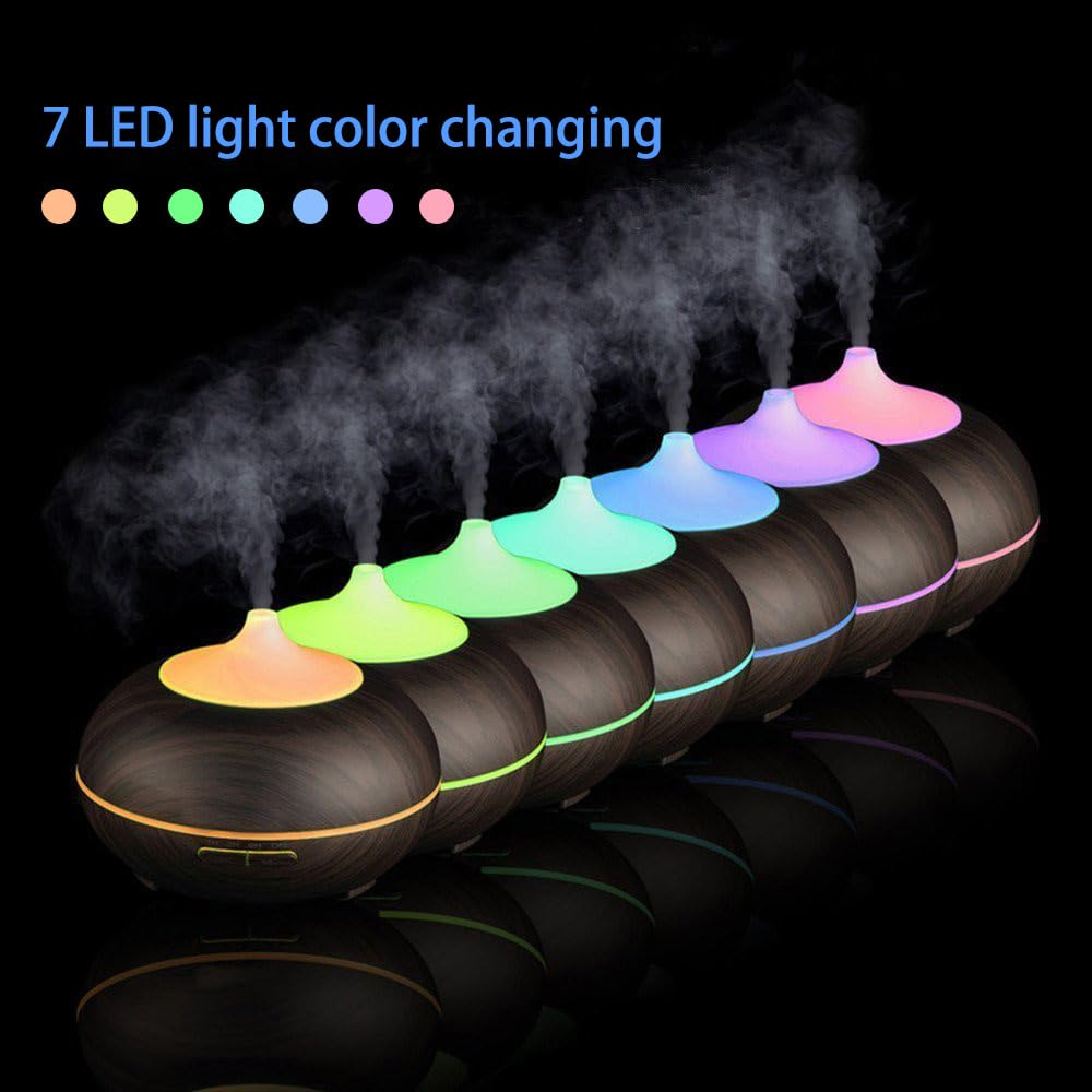 550ml Essential Oil Diffuser with 6 Oil Set | Ultrasonic Humidifier, Timer, 7-Color LED Night Light | Home & Spa