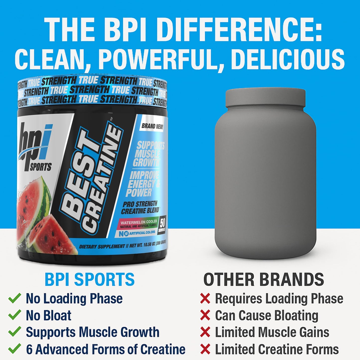 BPI Sports Best Creatine – Watermelon Cooler, Creatine Monohydrate Powder (50 Servings, 10.58 oz)