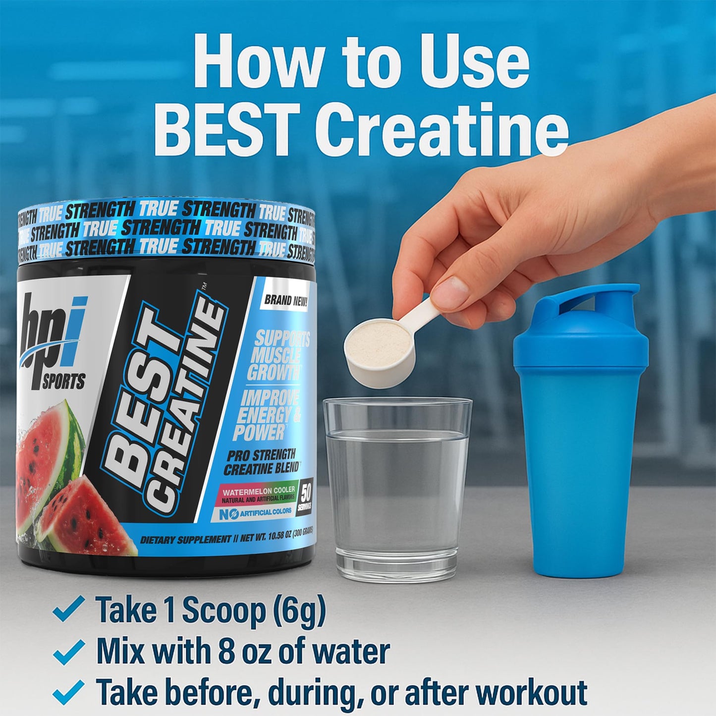BPI Sports Best Creatine – Watermelon Cooler, Creatine Monohydrate Powder (50 Servings, 10.58 oz)