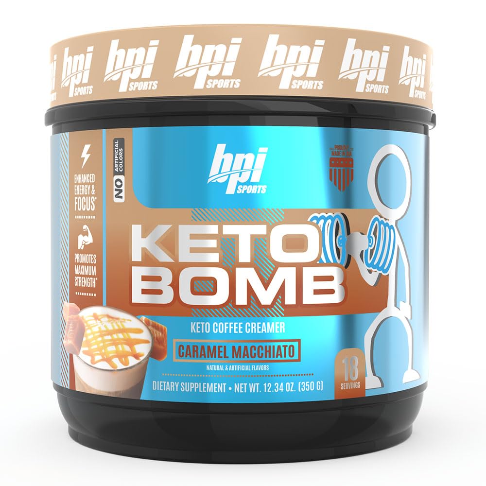 BPI Sports Keto Bomb Coffee Creamer – Caramel Macchiato, 18 Servings | Keto, MCT & Electrolytes