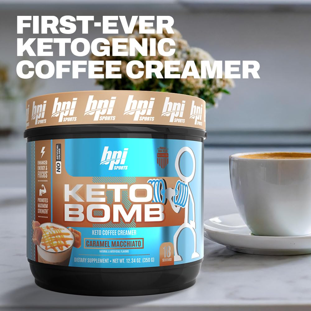 BPI Sports Keto Bomb Coffee Creamer – Caramel Macchiato, 18 Servings | Keto, MCT & Electrolytes