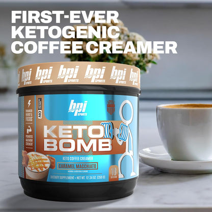 BPI Sports Keto Bomb Coffee Creamer – Caramel Macchiato, 18 Servings | Keto, MCT & Electrolytes
