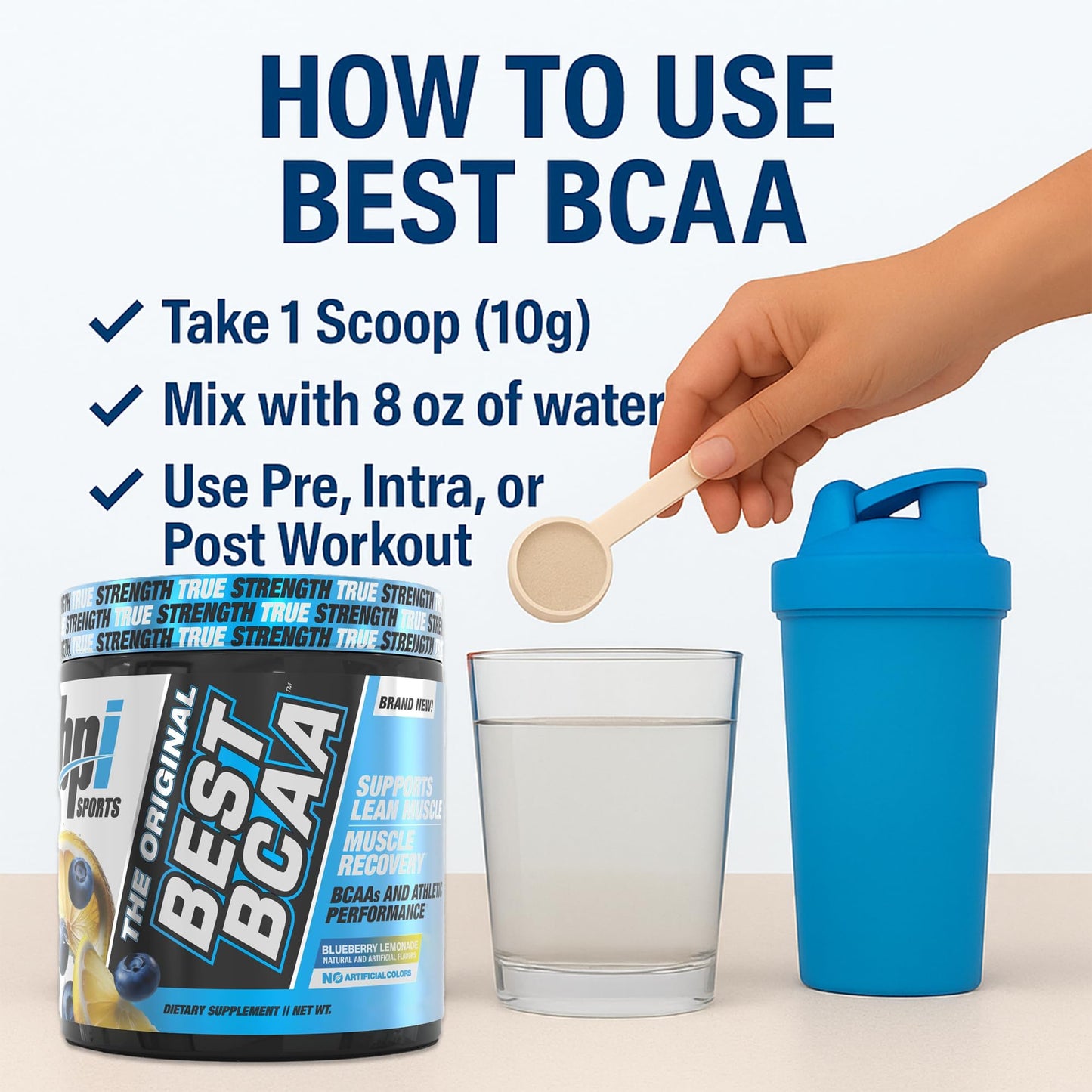 BPI Sports Best BCAA Powder – Muscle Recovery & Hydration (Blueberry Lemonade, 30 Servings)