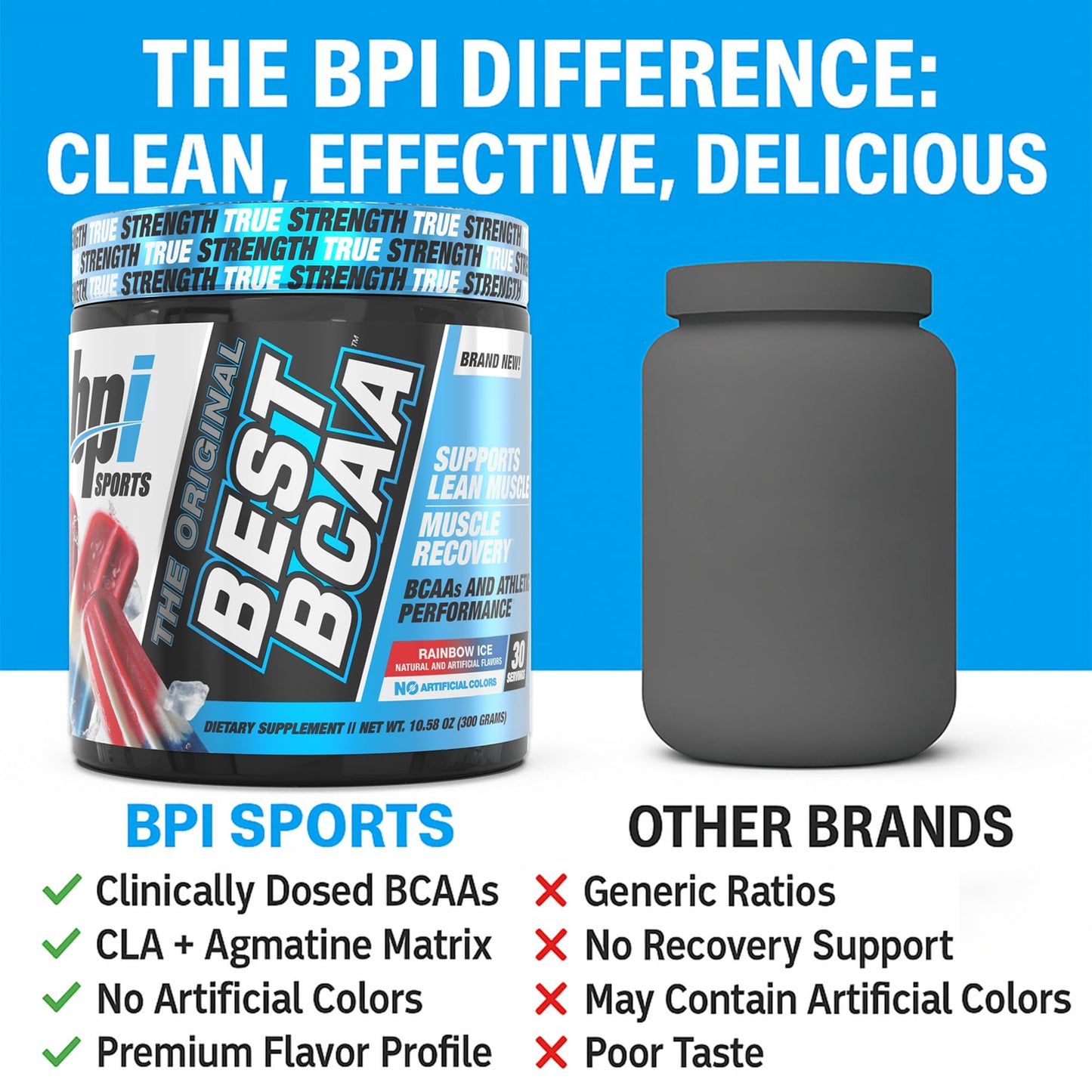 BPI Sports Best BCAA Powder – Rainbow Ice, 30 Servings | Muscle Recovery