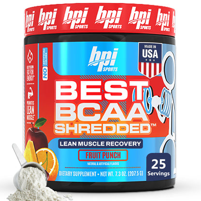 BPI Sports Best BCAA Shredded – Caffeine Free Thermogenic BCAA Powder | Lean Muscle, Fat Metabolism | Fruit Punch, 25 Servings