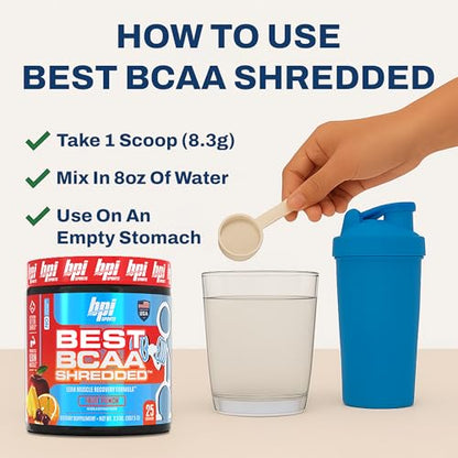BPI Sports Best BCAA Shredded – Caffeine Free Thermogenic BCAA Powder | Lean Muscle, Fat Metabolism | Fruit Punch, 25 Servings
