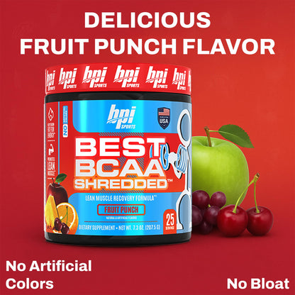 BPI Sports Best BCAA Shredded – Caffeine Free Thermogenic BCAA Powder | Lean Muscle, Fat Metabolism | Fruit Punch, 25 Servings