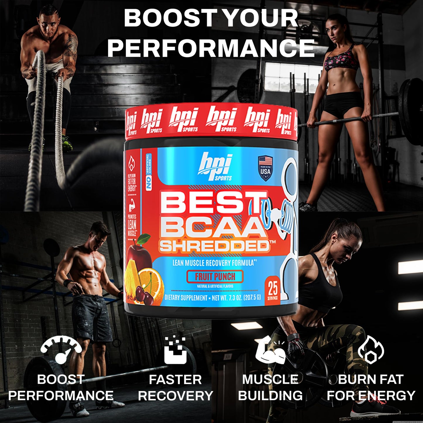 BPI Sports Best BCAA Shredded – Caffeine Free Thermogenic BCAA Powder | Lean Muscle, Fat Metabolism | Fruit Punch, 25 Servings