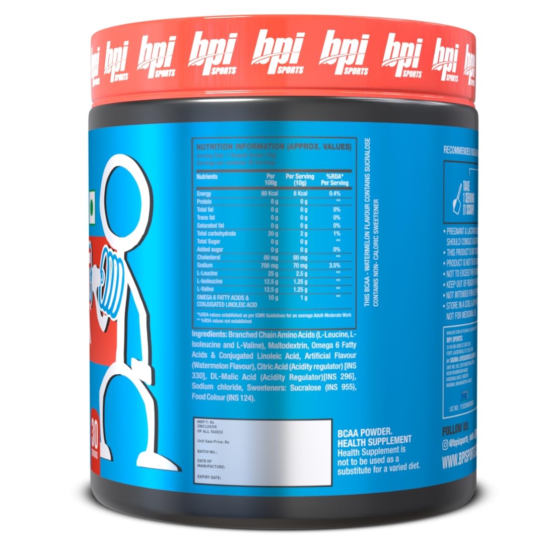 BPI Sports Best BCAA Powder – Watermelon Ice, 30 Servings | Muscle Recovery & Hydration