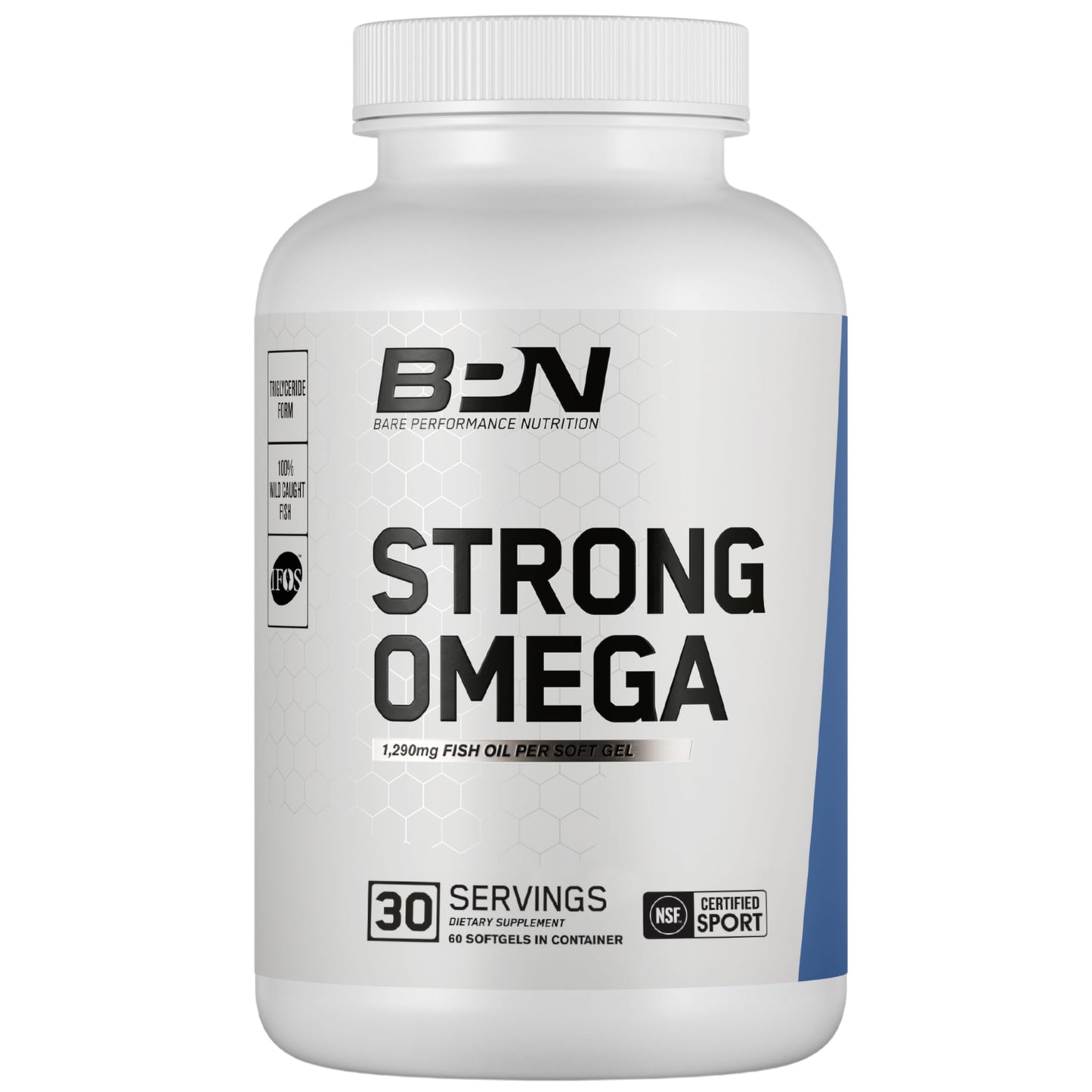 BARE PERFORMANCE NUTRITION BPN Strong Omega Fish Oil Soft Gel – 1290mg per Capsule, Wild-Caught, IFOS Certified