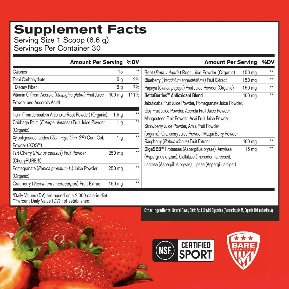 BARE PERFORMANCE NUTRITION Strong Reds Superfood Powder - Strawberry, 30 Servings BritishVita | Premium UK Vitamins & Wellness Supplements