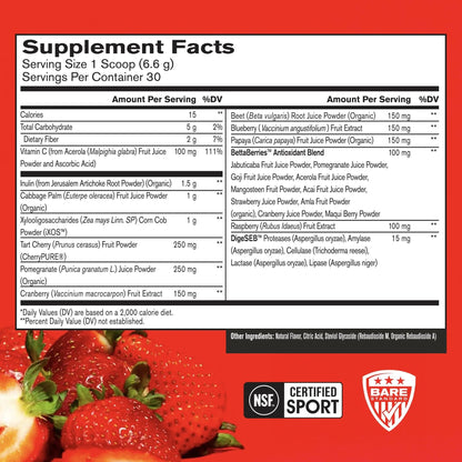 BARE PERFORMANCE NUTRITION Strong Reds Superfood Powder - Strawberry, 30 Servings BritishVita | Premium UK Vitamins & Wellness Supplements