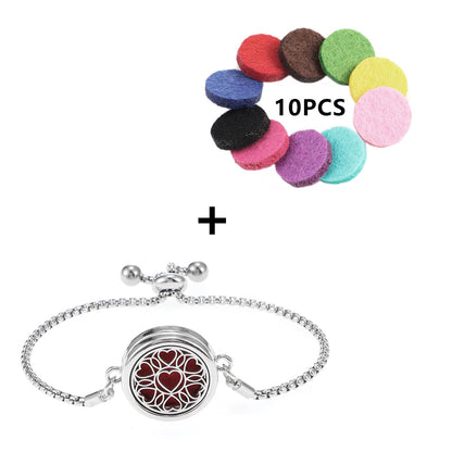 Essential Oil Diffuser Bracelet Aromatherapy Locket – Adjustable 316L Stainless Steel Heart | 10 Refill Pads