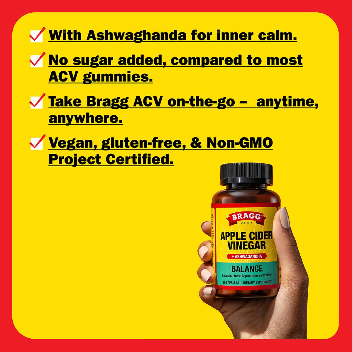 Bragg Daily Balance ACV + Sensoril Ashwagandha Capsules - 750mg Acetic Acid, 90 Pills