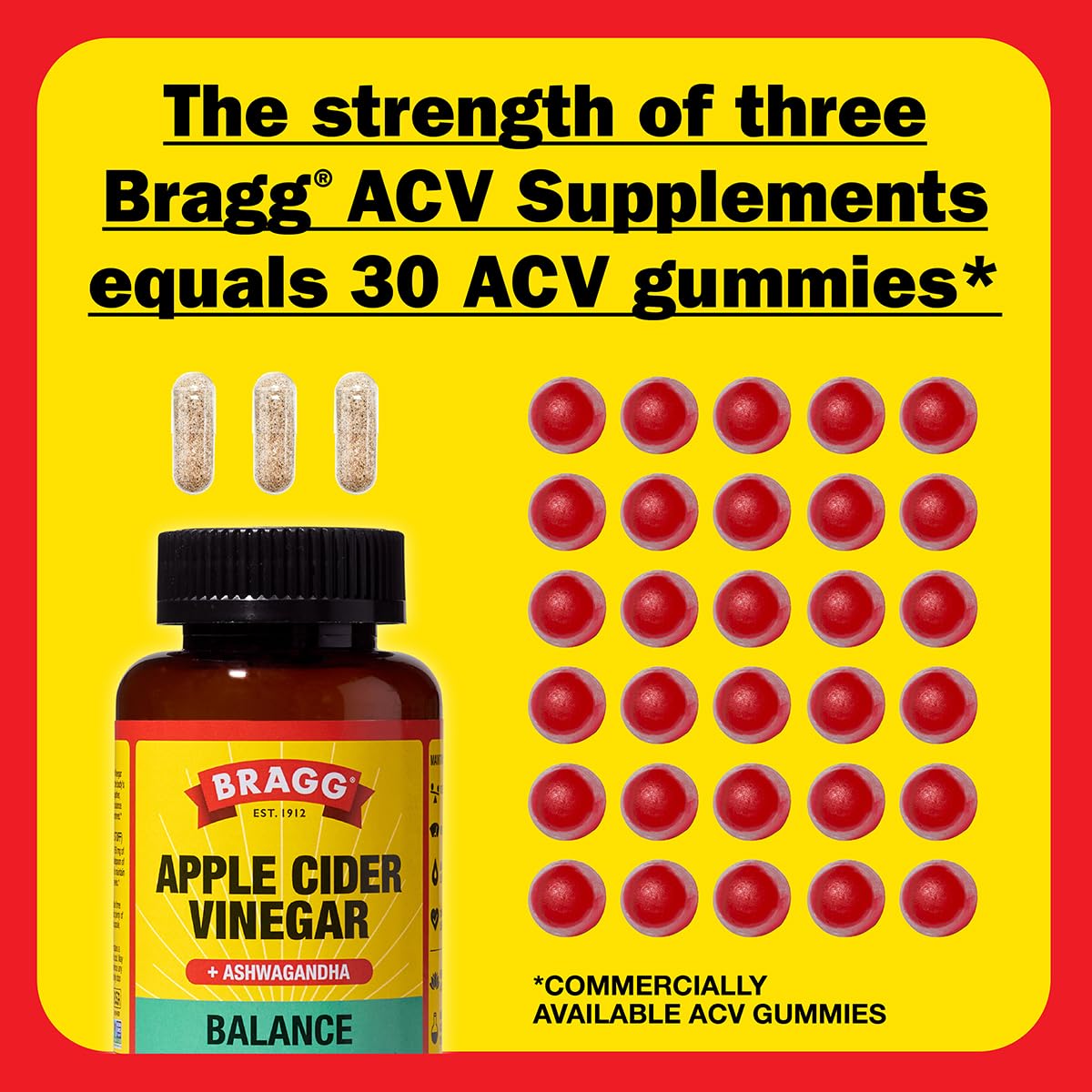 Bragg Daily Balance ACV + Sensoril Ashwagandha Capsules - 750mg Acetic Acid, 90 Pills