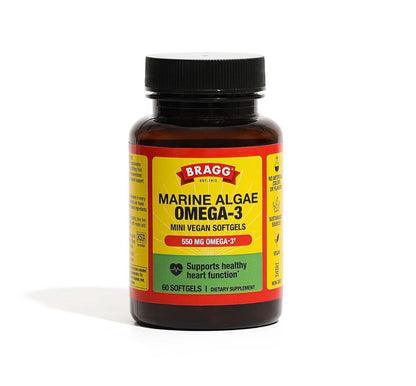 Bragg Omega-3 Vegan Softgels with DHA & EPA – Marine Algae, Eye & Brain Health