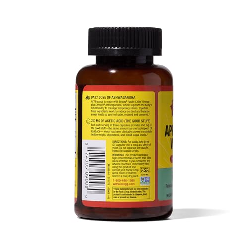 Bragg Daily Balance ACV + Sensoril Ashwagandha Capsules - 750mg Acetic Acid, 90 Pills
