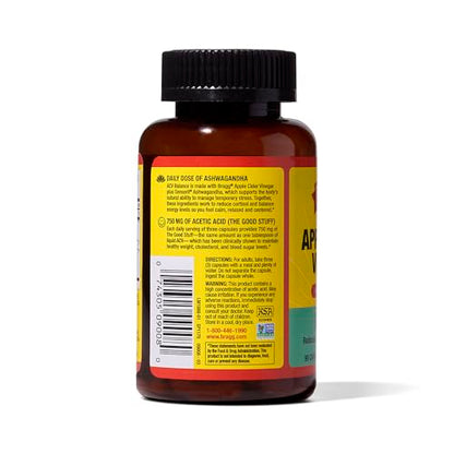 Bragg Daily Balance ACV + Sensoril Ashwagandha Capsules - 750mg Acetic Acid, 90 Pills