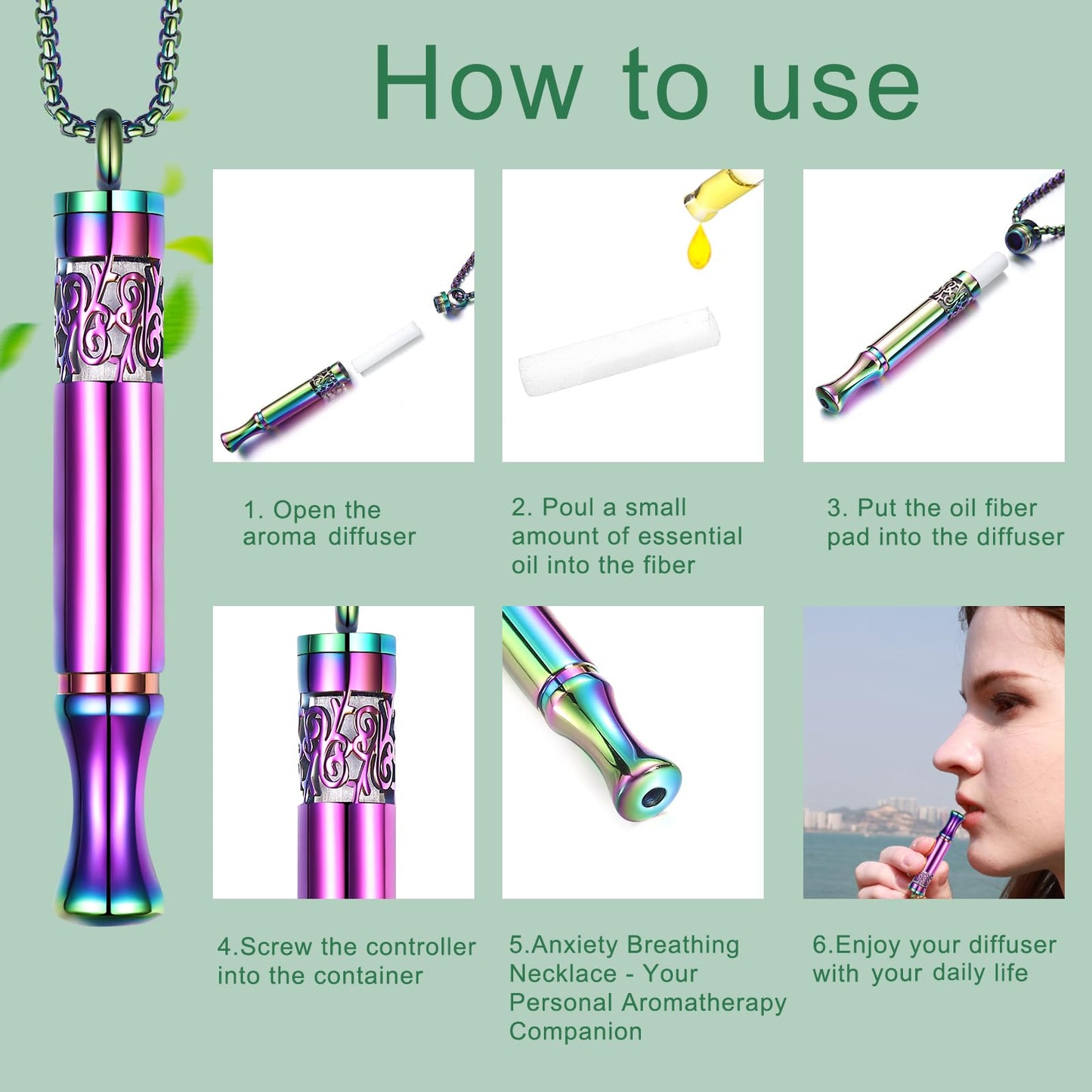Anxiety Relief Pendant - Mindfulness Breathing Necklace & Aromatherapy Diffuser (Rainbow)