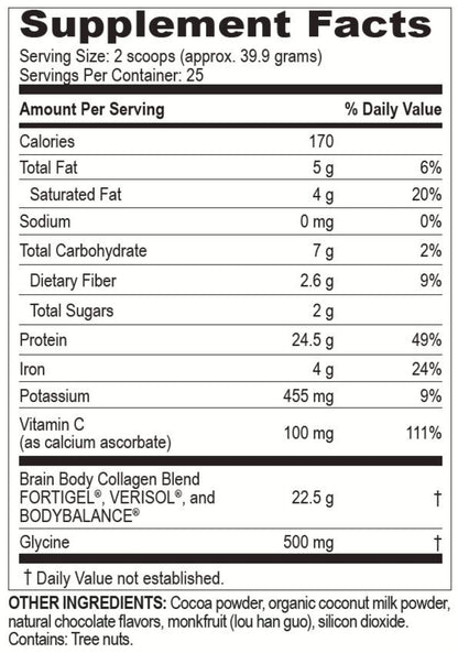 Brain Body Collagen Peptides Powder – Creamy Natural Chocolate 997g