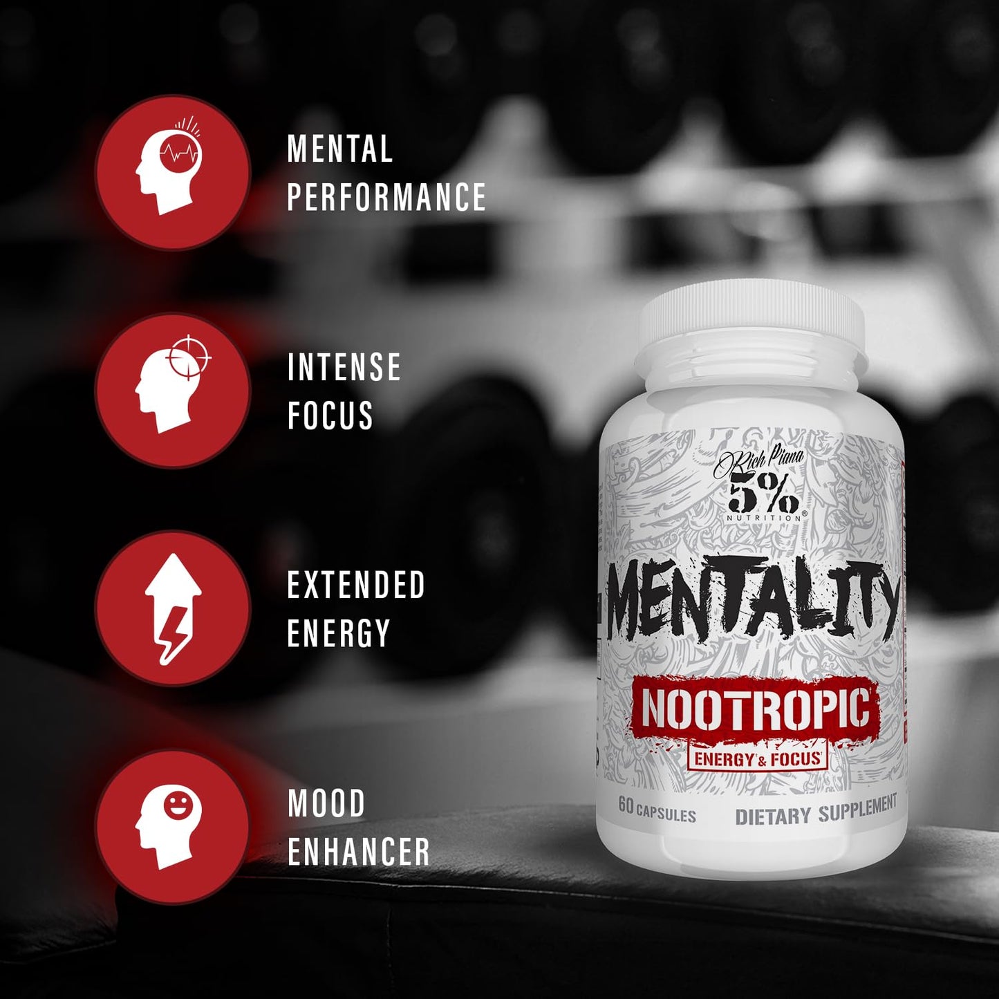 5% Nutrition Rich Piana Mentality Nootropic Blend – Brain Booster (60 Capsules)