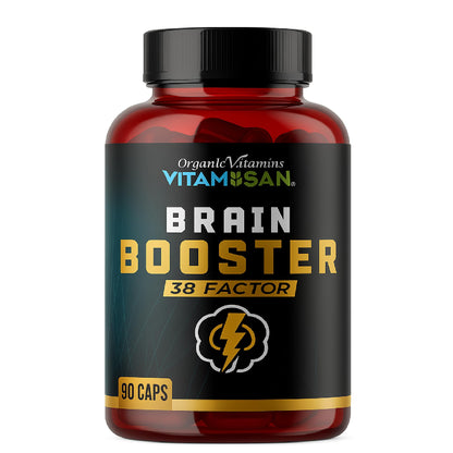 Brain Booster 38 Factor – Premium Nootropic with Adaptogens, Mushrooms & Vitamin B3 | 90 Capsules