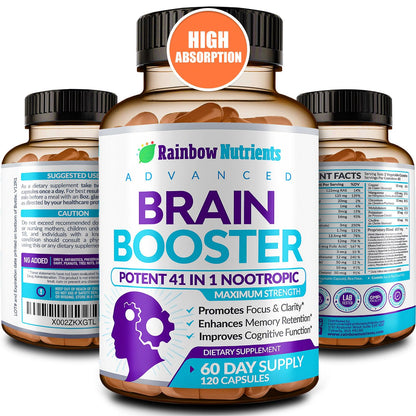 40-in-1 Brain Booster for Memory, Focus & Clarity | Natural Nootropic Brain Support with DMAE, Bacopa Monnieri – 120 V Capsules