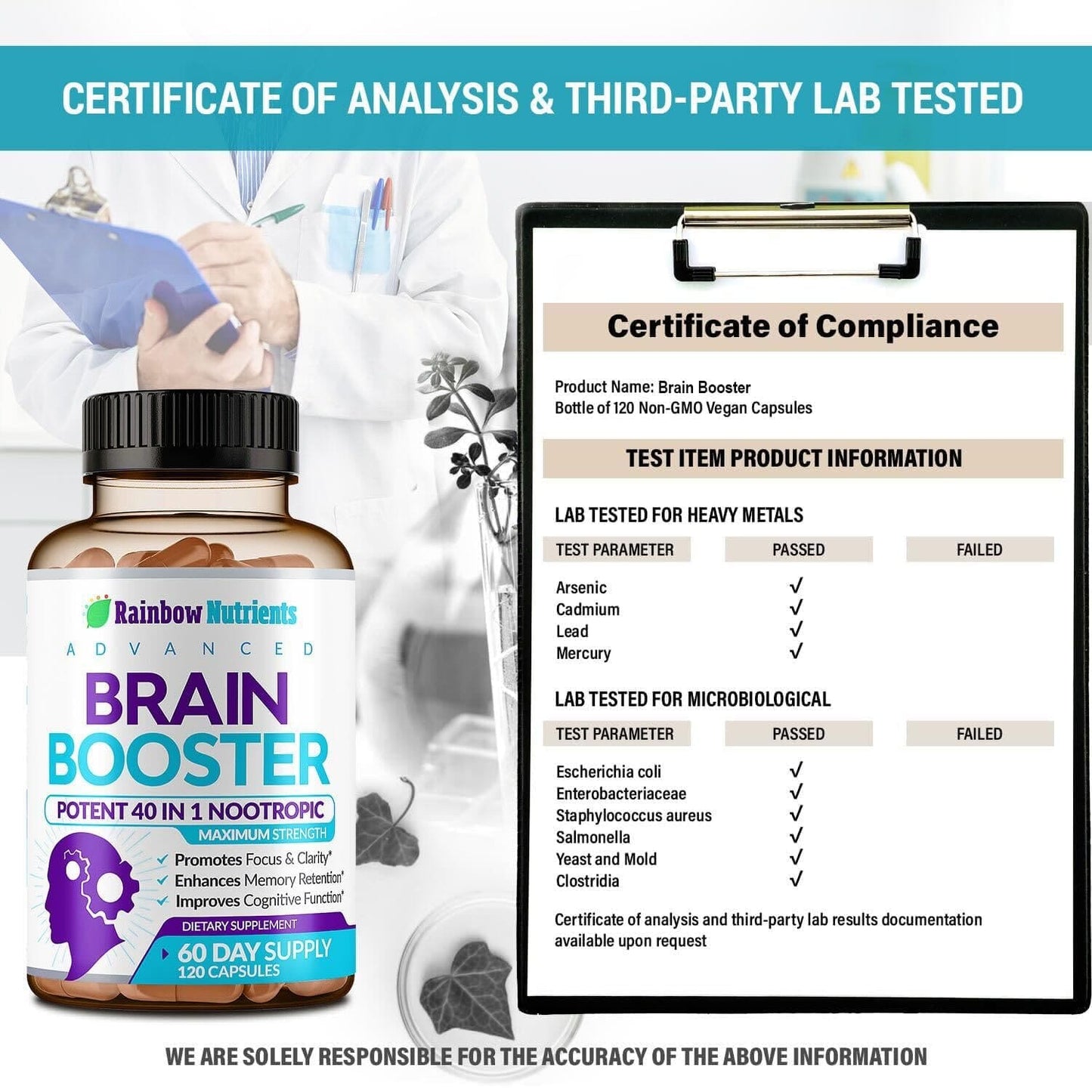 40-in-1 Brain Booster for Memory, Focus & Clarity | Natural Nootropic Brain Support with DMAE, Bacopa Monnieri – 120 V Capsules