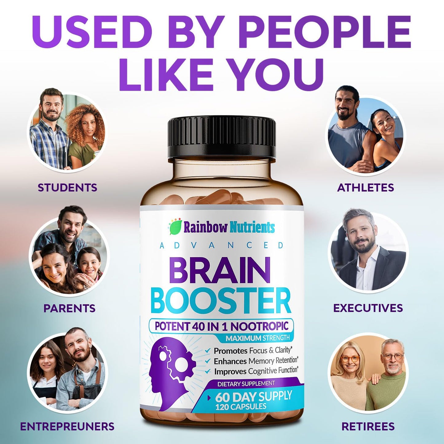 40-in-1 Brain Booster for Memory, Focus & Clarity | Natural Nootropic Brain Support with DMAE, Bacopa Monnieri – 120 V Capsules