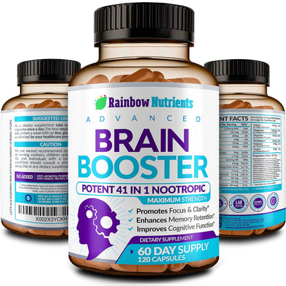 40-in-1 Brain Booster for Memory, Focus & Clarity | Natural Nootropic Brain Support with DMAE, Bacopa Monnieri – 120 V Capsules