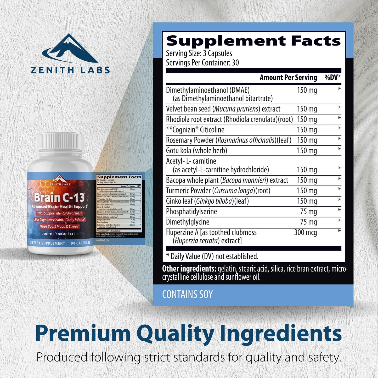 Brain C-13 Cognitive Booster by Zenith Labs – Natural Brain Health Support for Memory, Focus & Mental Clarity (Men & Women)